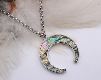 Beautiful, Abalone, Double Horn Pendant. Gender Neutral, High Quality Summer Jewelry. Dressy or Casual. Natural Beach Jewelry. Shell Pendant