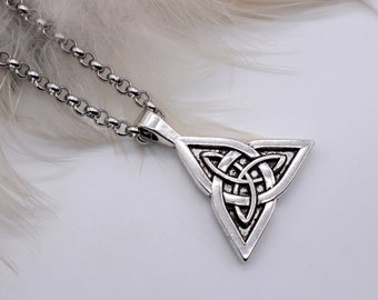 Stylish, Gender Neutral, Celtic Pendant. Double Sided Triquetra Necklace. Antique Silver Plated. All Occasion Irish Jewelry. St. Paddy&#39;s Day