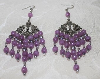 Exotic, Indulgent, Chandelier Earrings. Ethnic Style Design. Passionate Purple, Boho Earrings. Exceptional, Ornate, Violet Jade, Earrings.