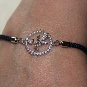 CZ Fairy Charm Bracelet: Navy Cord, White Gold Finish