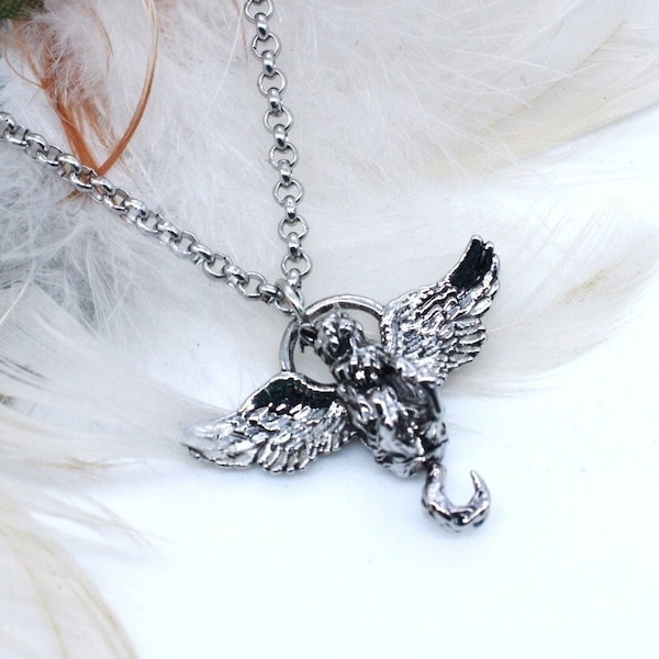 Angel Cat Pendant. High Quality. 3D, Stainless Steel. Halo and Wings. Tribute to a Lost Feline Friend. Cat Lover's Jewelry. Women, Girls.