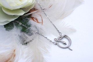 Collana Serpente In Argento Sterling 925 Con Cristallo Nero – Pendente 40mm, Catena Regolabile 45+5cm, Regalo Donna