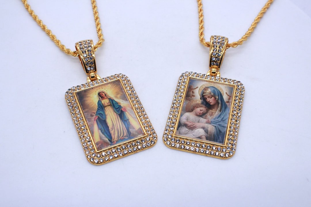 Iced Virgin Mary Pendant: Gold Plated CZ Hip Hop Necklace - Etsy