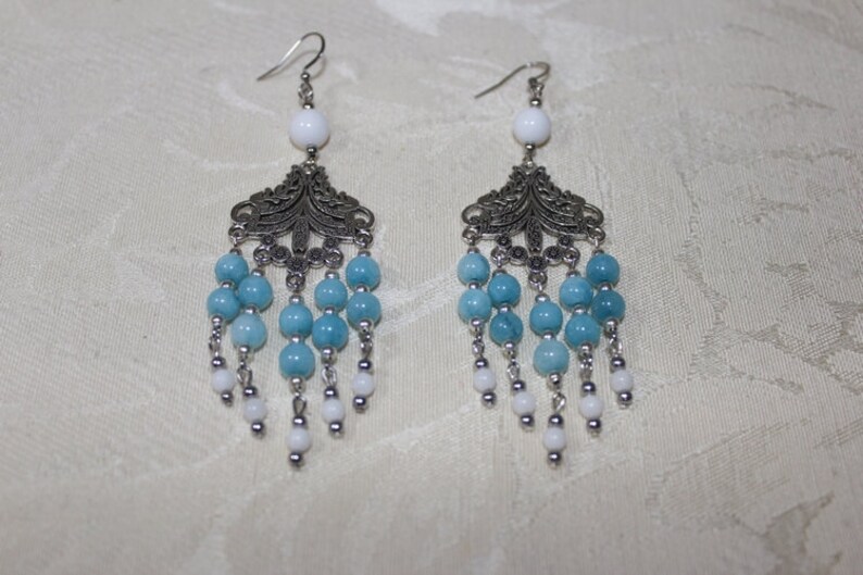 Boho Strands. Ethnic Style Asymmetrical Colorful Exotic Amazing Waterfall Earrings Natural Gemstone Beads Chandelier Earrings
