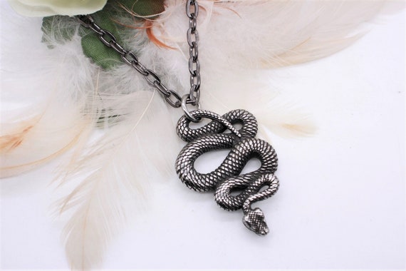 3D Stainless Steel Snake Pendant - Gunmetal Viper Necklace, 18
