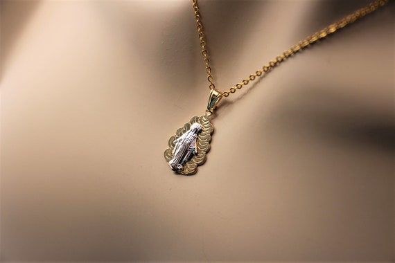 Dainty Miraculous Medal Necklace: Two-Tone 18kt Gold Filled Catholic Jewelry