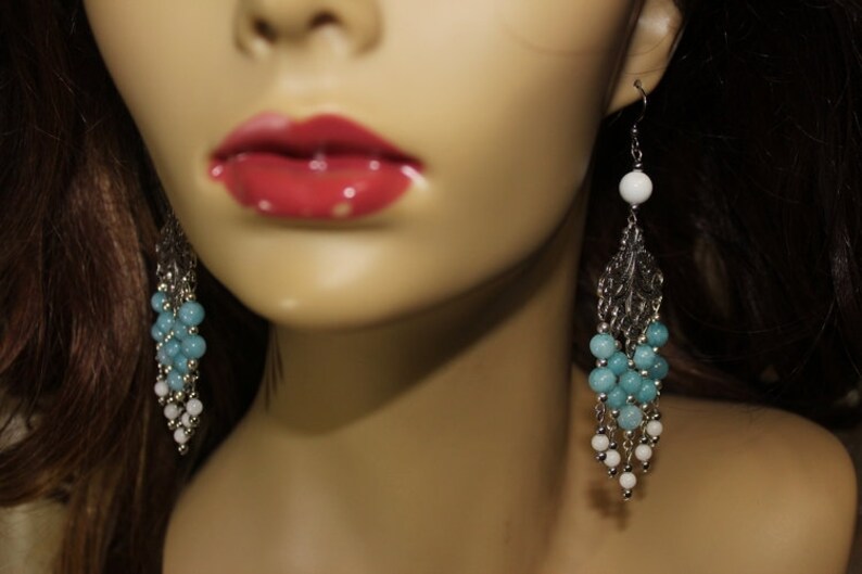 Boho Strands. Ethnic Style Asymmetrical Colorful Exotic Amazing Waterfall Earrings Natural Gemstone Beads Chandelier Earrings