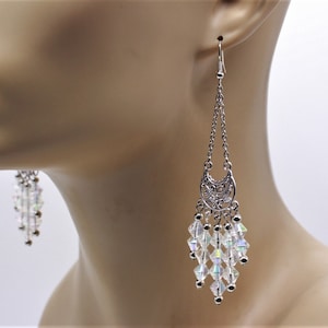 Exotic, Boho Chandelier Earrings. Beautiful, Eastern Flair. AB, Glass Crystals. Asymmetrical Strands. Women and Girls Bohemian Earrings.