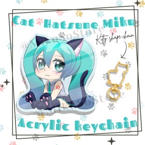 Hatsune Miku Keychain, Acrylic Keychain, Vocaloid Keychain, Miku Cat