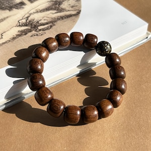 Nature Nato Wood Bracelet with Lacquer Statement Bead Minimalist Abacus Wooden Prayer Beads Zen Meditation Jewelry Gift for Her Him