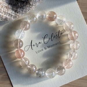 Bracelet en quartz naturel en poils de lapin, pastel glacé, cristal rutile scintillant, 11 mm, bijoux minimalistes, cadeau d'anniversaire pour elle, mode tendance