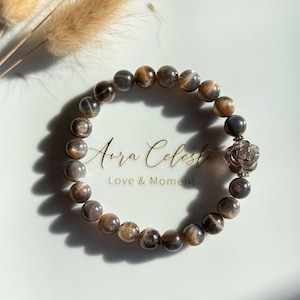 Natural Black Skeletal Quartz Bracelet Dark Golden Elestial Quartz Stacking Beaded Moody Gothic Aesthetic Jewelry Statement Gift for Her