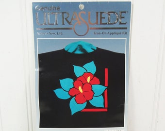 Ultra Suede Iron on Applique Hibiscus Vintage Red & Teal Floral The What's New Design Team Fus-O-Bond Washable