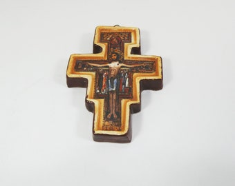 Small Ceramic Cross Vintage Italian Florentine Crucifix Easter First Communion 1980s Made in Italy