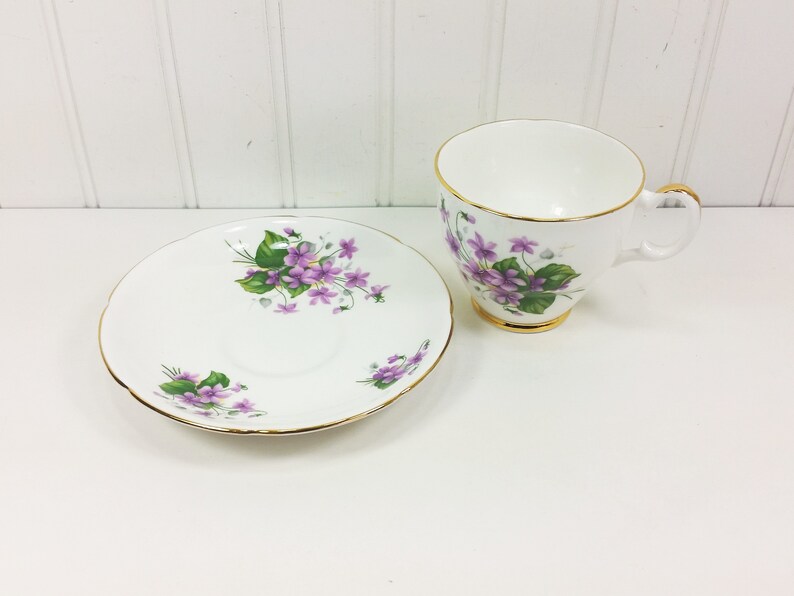 Violets Teacup and Saucer With Gilt Details Royal Grafton Etsy