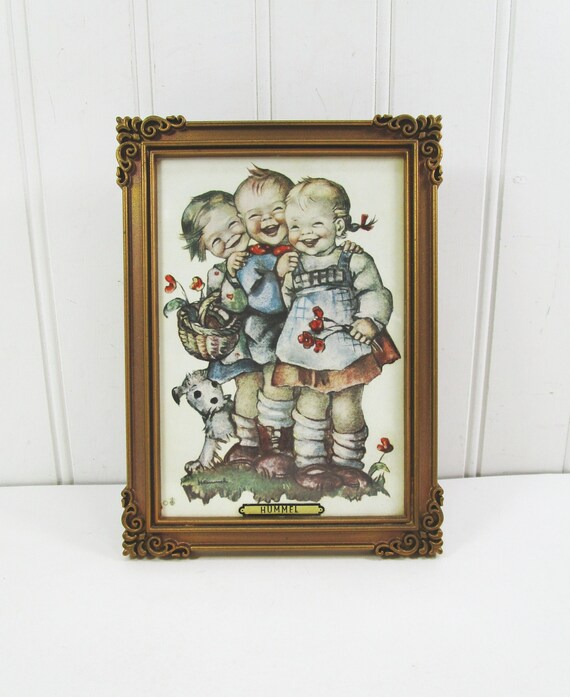 Hummel Music Box Laughing Children Print in Framed Wall Hanging
