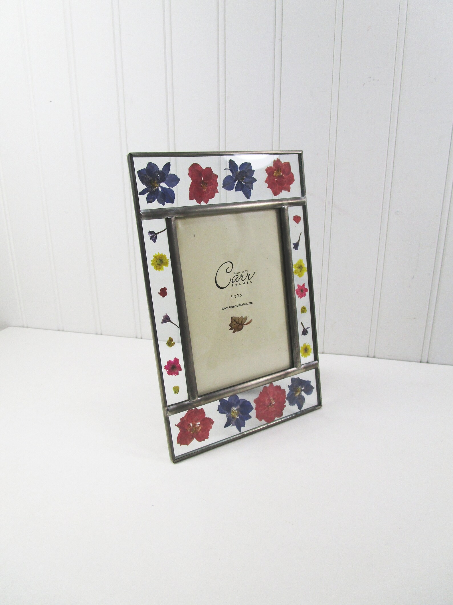 Pressed Flower Lead Glass Frame Vintage Carr 3 5 x 5 inch Pressed Flower Lead Glass Frame Vintage Carr 3 5 x 5 inch