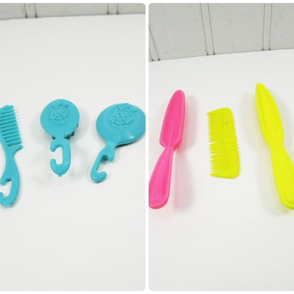 Barbie Accessory Sets CHOICE of Blue Mirror Brush Comb OR Yellow & Pink Brush Comb 1980's Fashion Doll Accessories