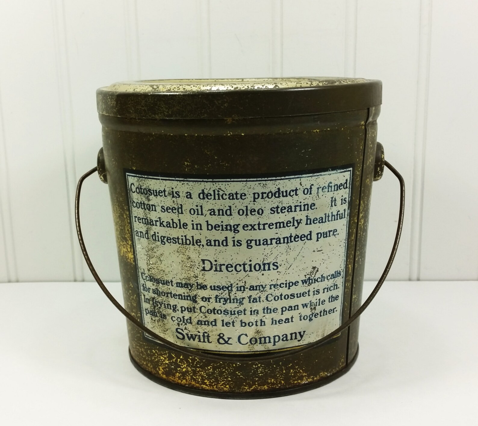 Old Swift's Lard Tin Cotosuet Round Bucket with Handle Etsy