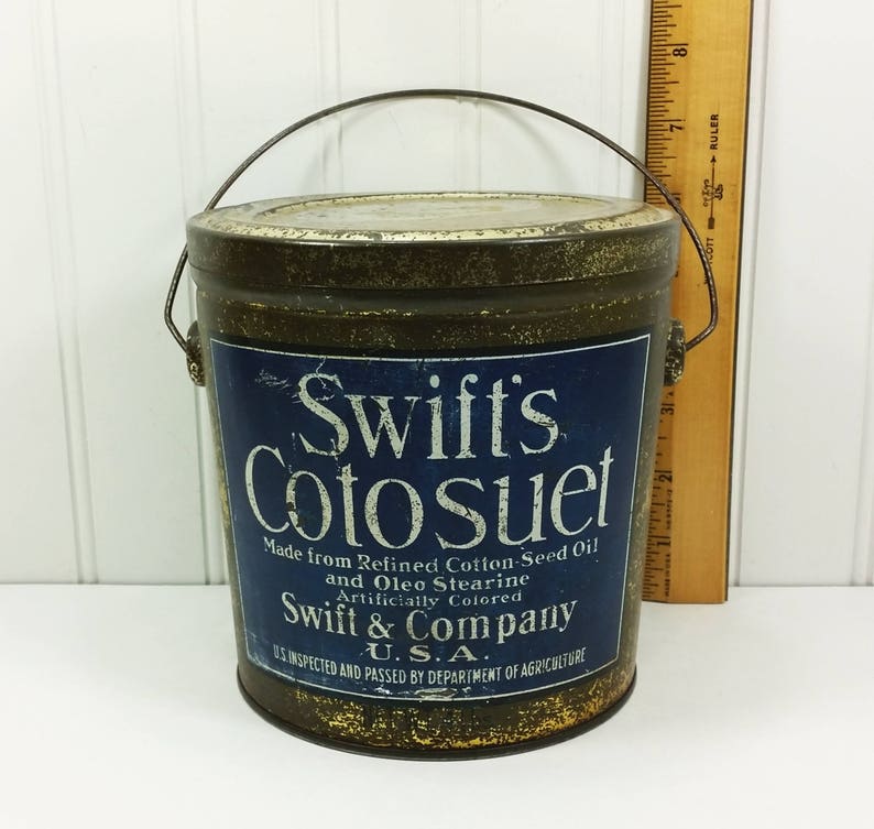 Old Swift's Lard Tin Cotosuet Round Bucket With Handle Etsy
