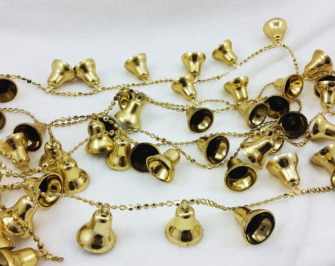 Gold Bell Garland String of Plastic Golden Ringing Bells for Christmas