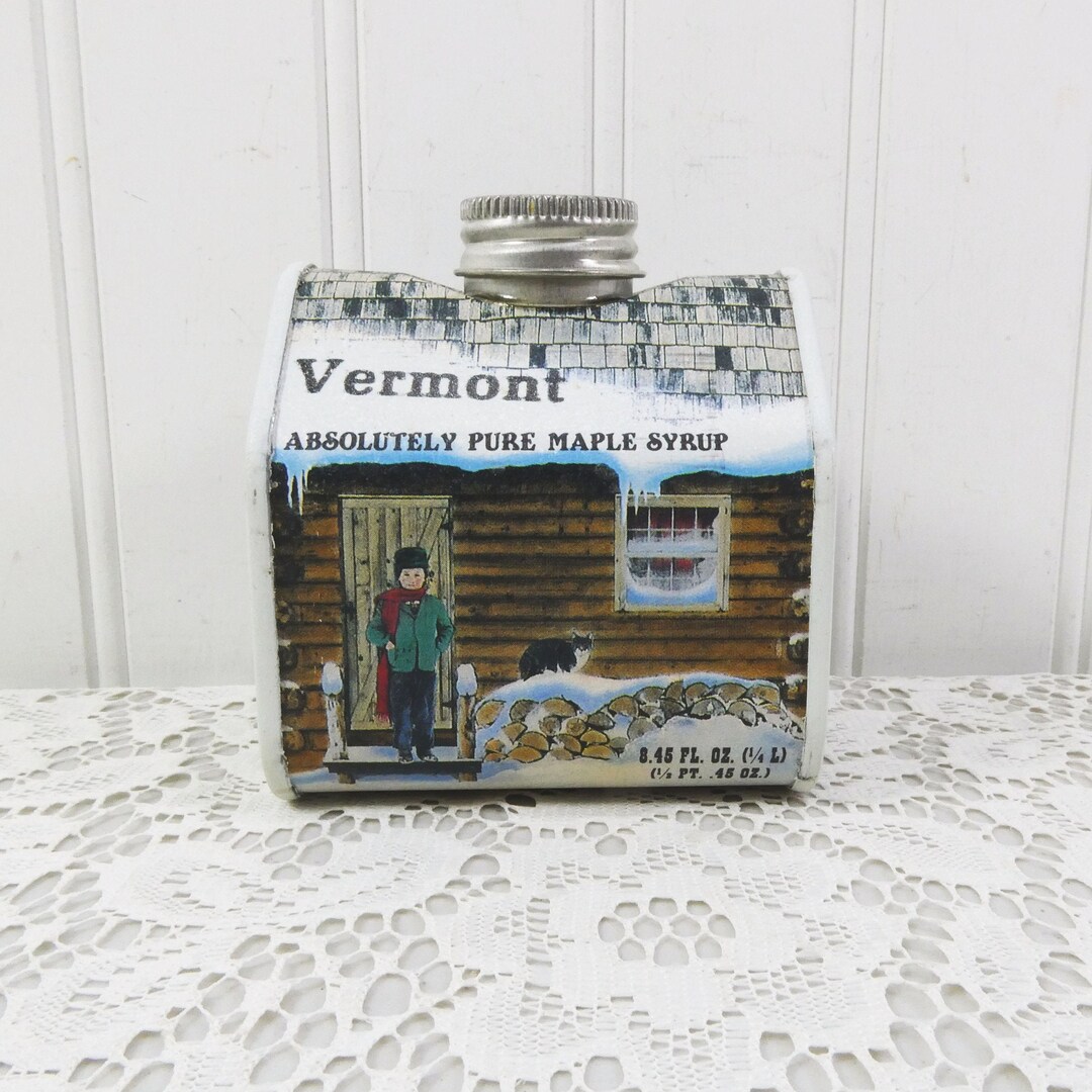 Vintage Maple Syrup Log Cabin Tin Vermont Absolutely Pure Etsy