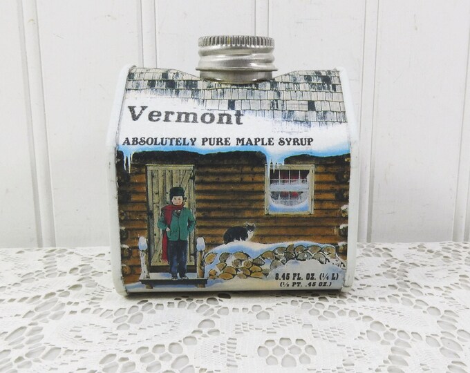 Vintage Maple Syrup Log Cabin Tin, Vermont Absolutely Pure Maple Syrup