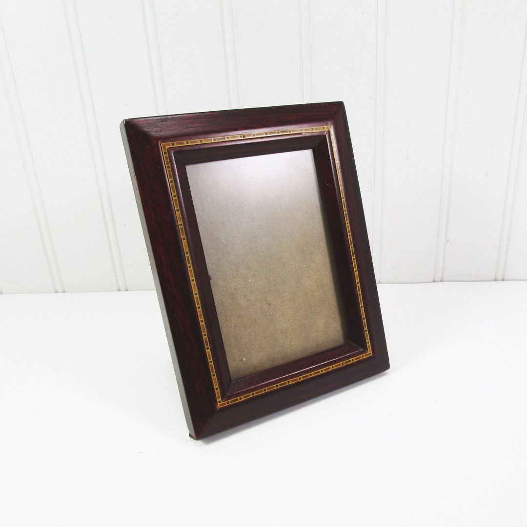 Wood Inlay Frame Brown With Gold Inlaid Details Both Easel Etsy