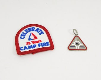 Camp Fire 75 Year Badge with Charm 1985 Retro Campfire Girls & Boys Wo He Lo Collectible