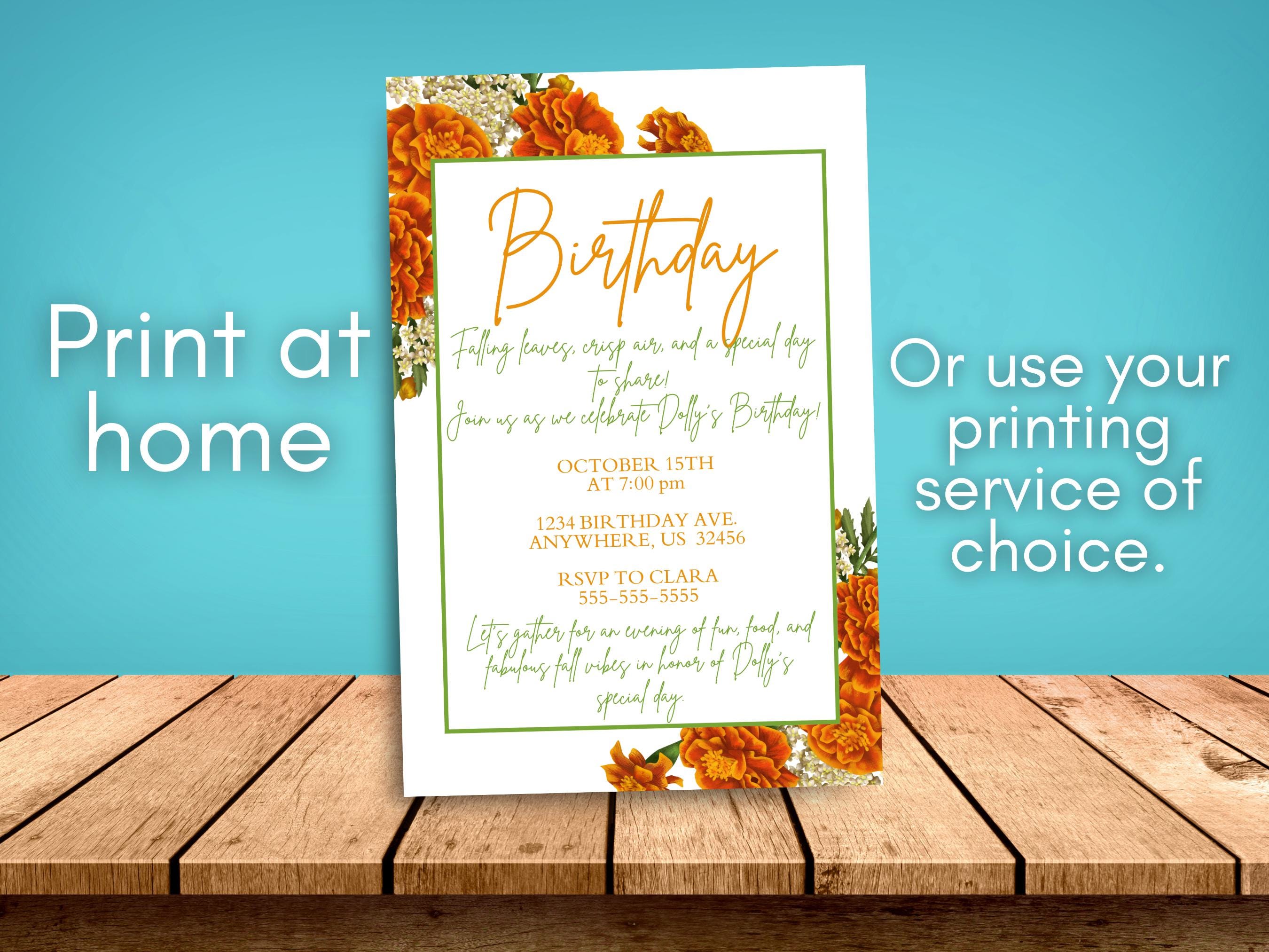 October Birthday Invitation: Marigold Flower, Editable Canva Template ...