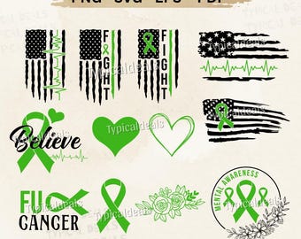 Mental Health Awareness Ribbon SVG PNG Bundle – Green Ribbon & Heartbeat Line Design (Digital Download)