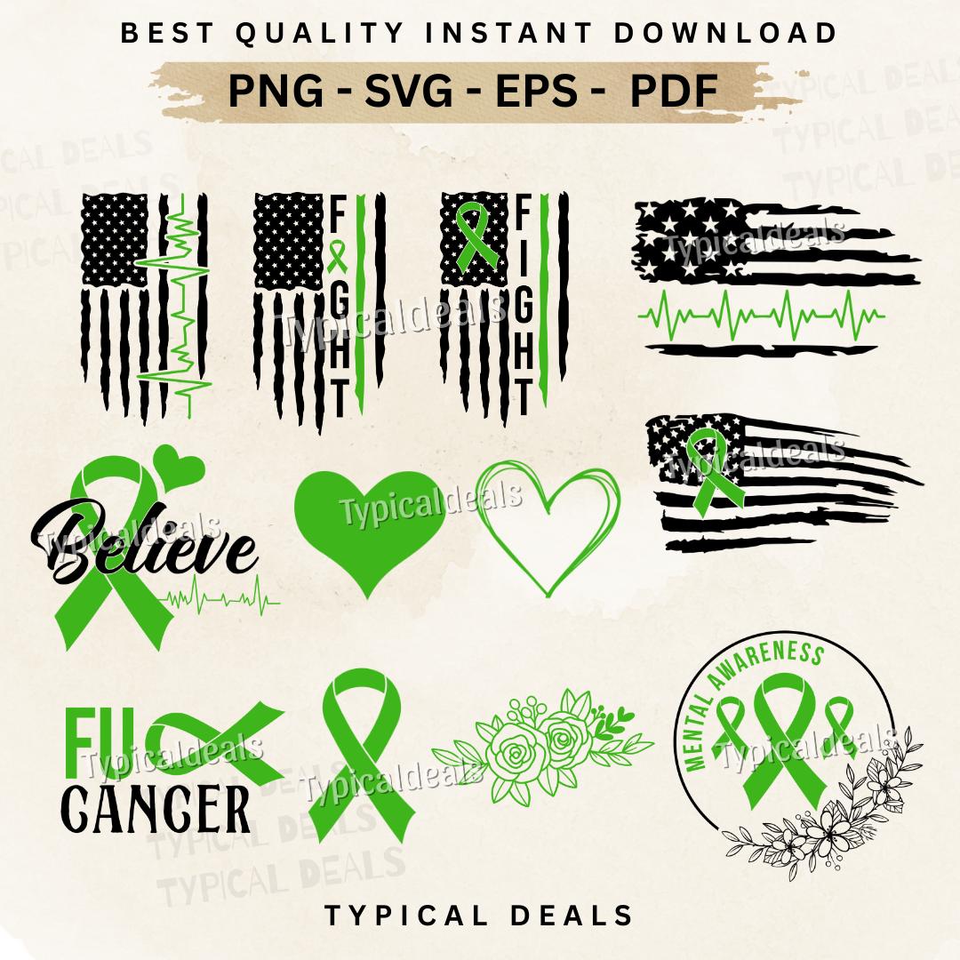 Mental Health Awareness Ribbon SVG PNG Bundle – Green Ribbon ...