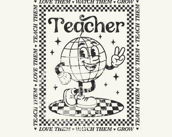 Retro Teacher PNG SVG, Checkered Teacher Sublimation, Teacher Appreciation Gifts, Preppy Teacher png, Retro Teach Love Inspire Sublimation
