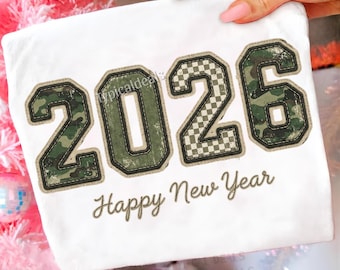 Retro Camo 2026 Happy New Year PNG: Camo Patch Numbers Rustic Sublimation Design (Digital Download)