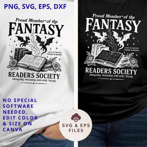 Fantasyläsare SVG PNG, Fantasybokälskare PNG-design, Mörk romantik Vintage Girlie Boklig drake Romantasy, De torterade läsarna
