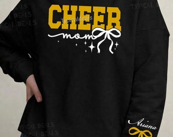 Custom Cheer Mom SVG PNG with Varsity Lettering and Bow Design (Digital Download)