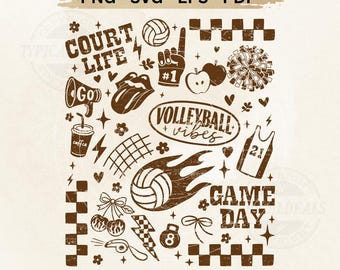 Retro Beachvolleyball Vibes SVG PNG | Vintage Doodle Spieltag Beachvolleyball Clipart Design (digitaler Download)