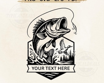 Custom Name Bass Fishing Monogram SVG PNG: Fisherman Monogram Design for Cricut & Laser Cutting (Digital Download)