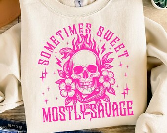Sometimes Sweet Mostly Savage SVG PNG | Skull Snake Floral Graphic (Digital Download)