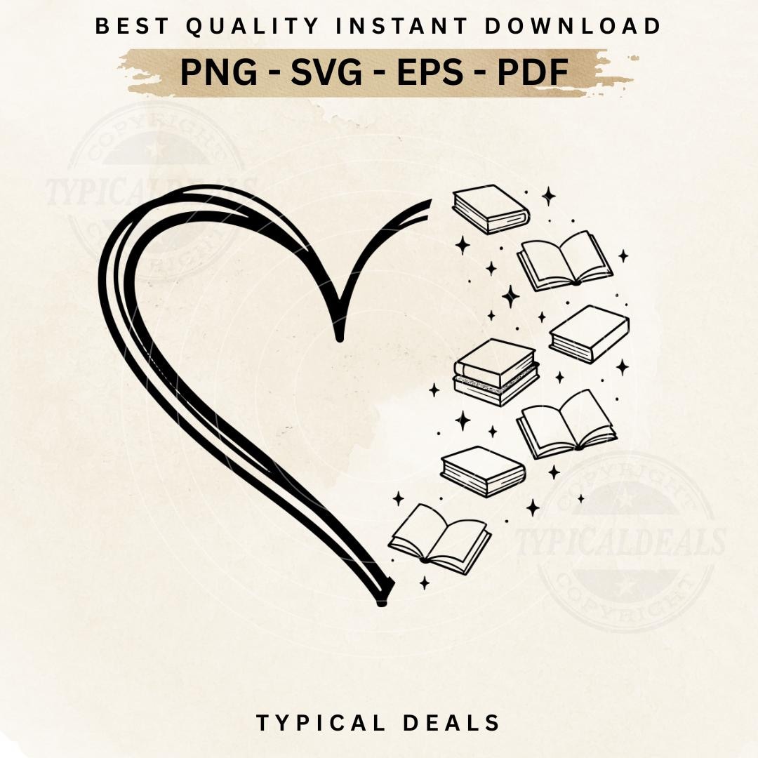 Heart of Books SVG PNG | Book Lover Reading Heart Digital Download for ...