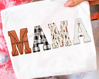 Mamá Baloncestista PNG: Tipografía de letras universitarias con texturas de baloncesto (Descarga digital)