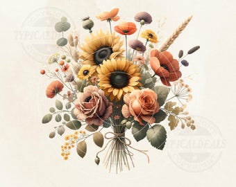 Bouquet di fiori selvatici PNG Clipart: Bouquet di fiori selvatici PNG Clipart (download digitale)