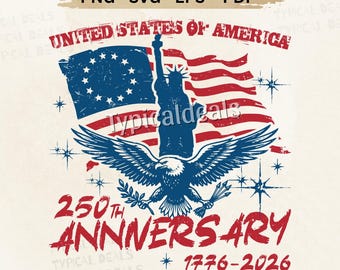 USA 250 Years Anniversary PNG SVG: Retro America Flag 4th July Patriotic (Digital Download)