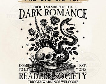 Dark Romance Book Club SVG PNG: Gothic Skull Snake Rose (Digital Download)