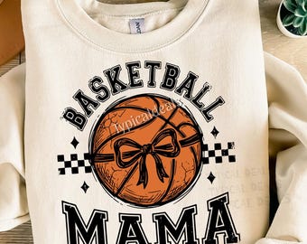 Basketball Mama SVG PNG: Distressed Sports Ball Bow Checkered Varsity Design ORIGINAL (Digital Download)