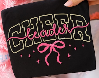 Cheer SVG PNG: Bow Cheerleader Pink Gold Blue Typography Design (Digital Download)