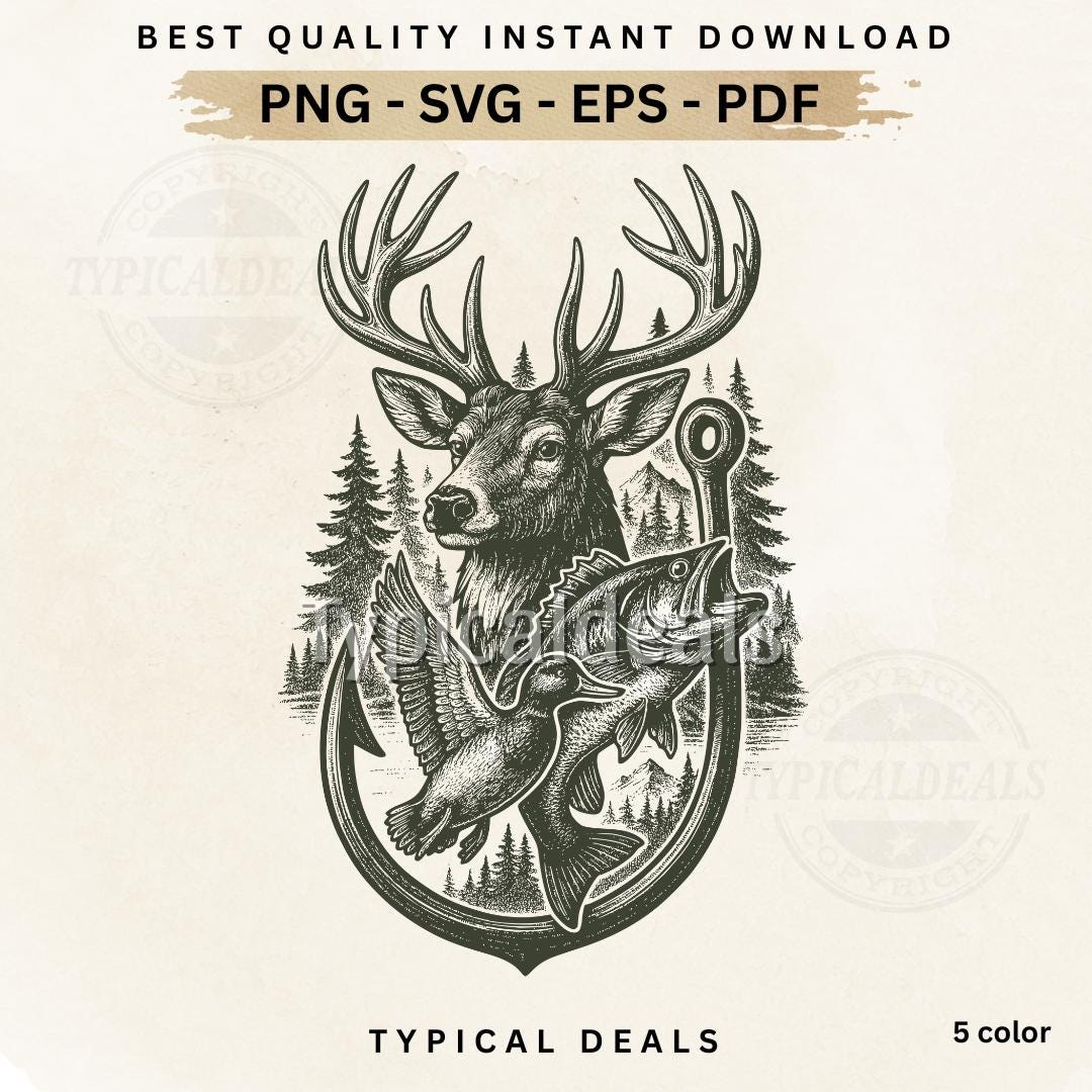 Deer Duck Fish Hook SVG PNG – Hunting and Fishing Anchor Design for ...
