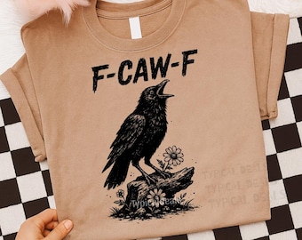 Cuervo SVG PNG: F-CAW-F Silueta rústica desgastada de pájaro oscuro con humor divertido (Descarga digital)
