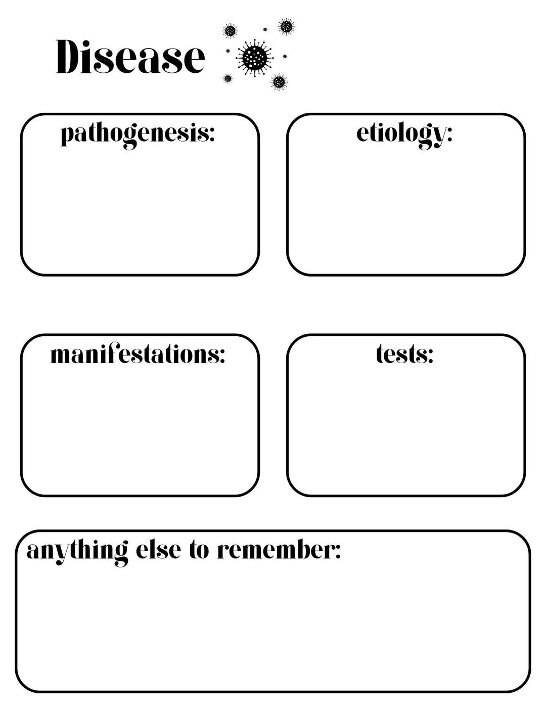 Disease Study Template for Medical & Nursing Students – Printable ...