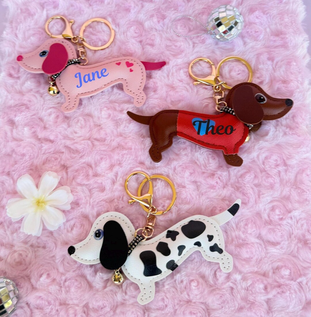 Zee.dog Keychains Dog Leather Keychain Unique Bag Charm Dachshund Keyring Personalize ...